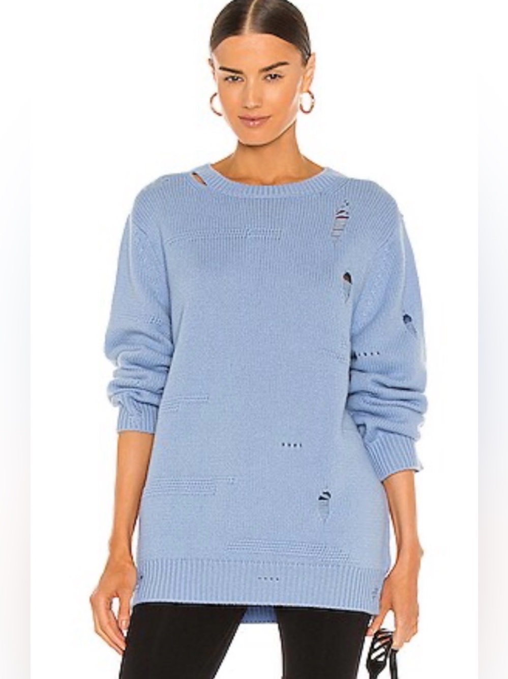 Helmut Lang Light Blue Distressed Crewneck Sweater size S